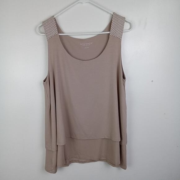 Soft Surroundings Tiered Tank Top Large Tan Layered Sleeveless Scoop Neck Flowy - Picture 2 of 9